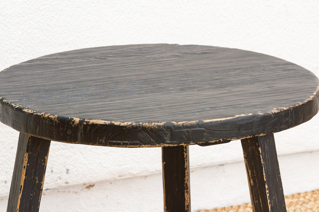 Distressed Black Round Bedside Table (Trade)