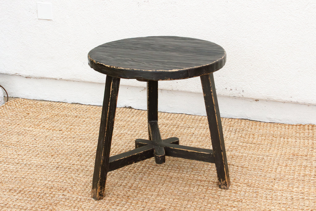 Distressed Black Round Bedside Table (Trade)