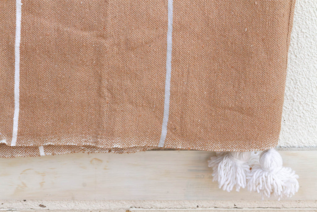 Desert Sand Striped Moroccan Pom Pom Blanket