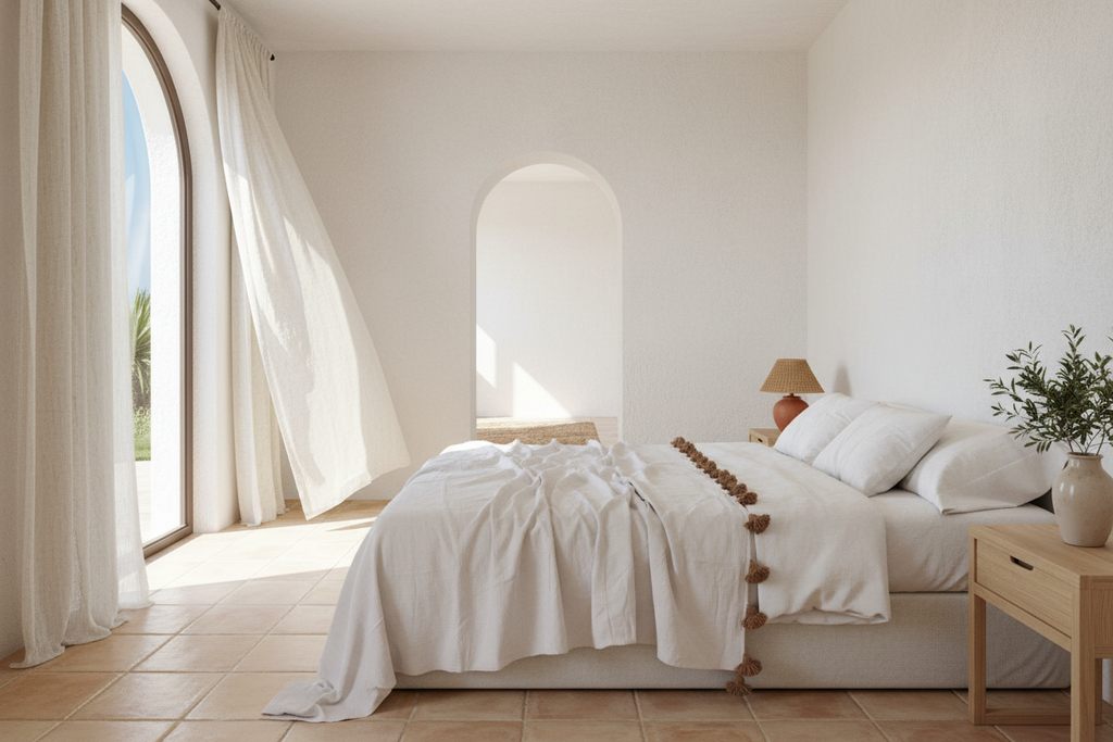 White Cloud Moroccan Pom Pom Blanket (Trade)