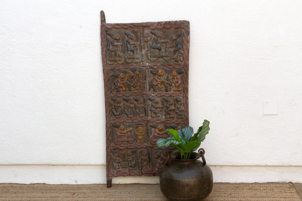 Carved Yoruba Narrative Door with Painted Finish