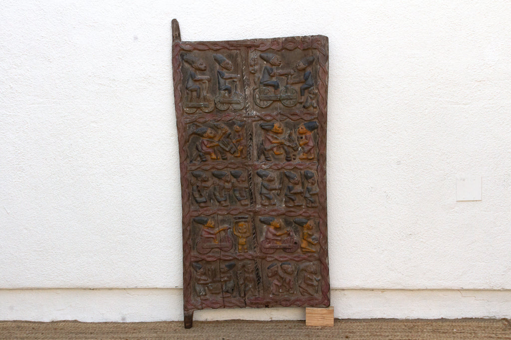 Carved Yoruba Narrative Door with Painted Finish