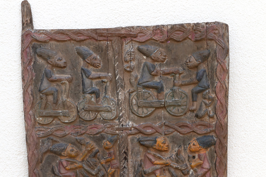 Carved Yoruba Narrative Door with Painted Finish