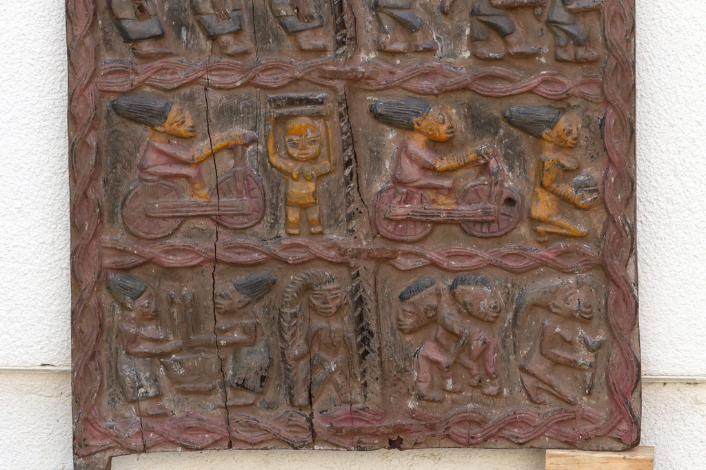 Carved Yoruba Narrative Door with Painted Finish