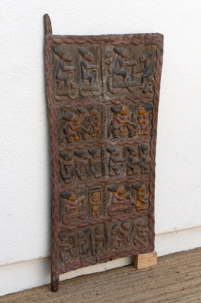 Carved Yoruba Narrative Door with Painted Finish