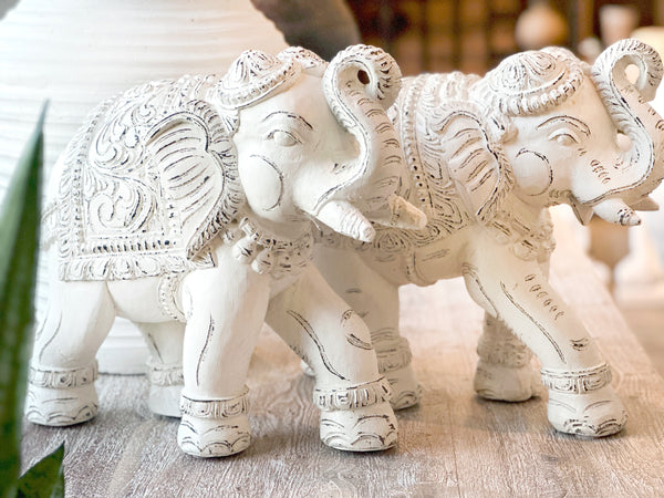 Pair of Finely Carved Wood Elephants