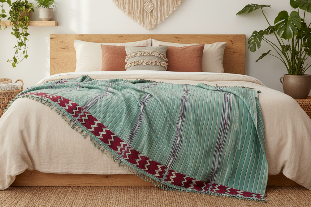 Mid-Century Sea foam Green Mayan Coverlet