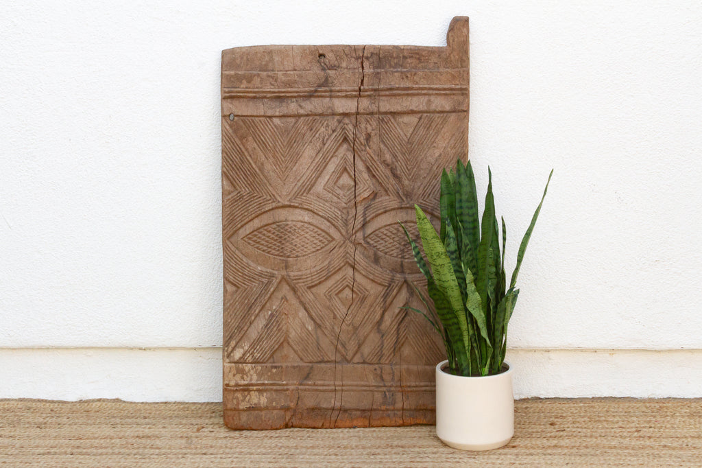 Antique Bleached Wood Solar Eye Carved Igbo Door