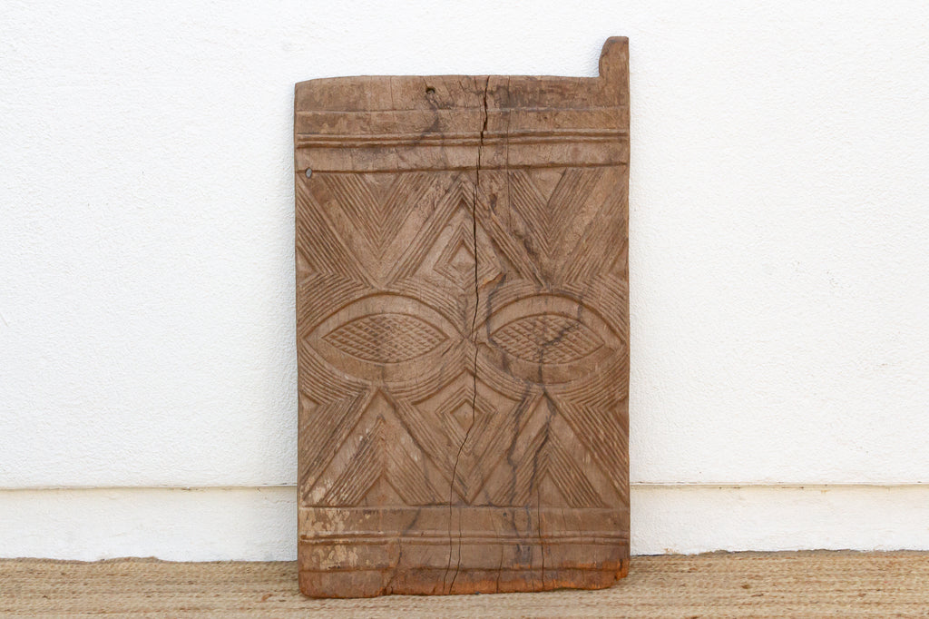 Antique Bleached Wood Solar Eye Carved Igbo Door