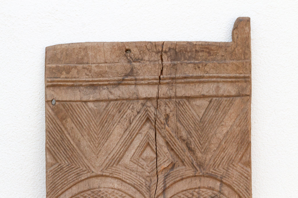 Antique Bleached Wood Solar Eye Carved Igbo Door