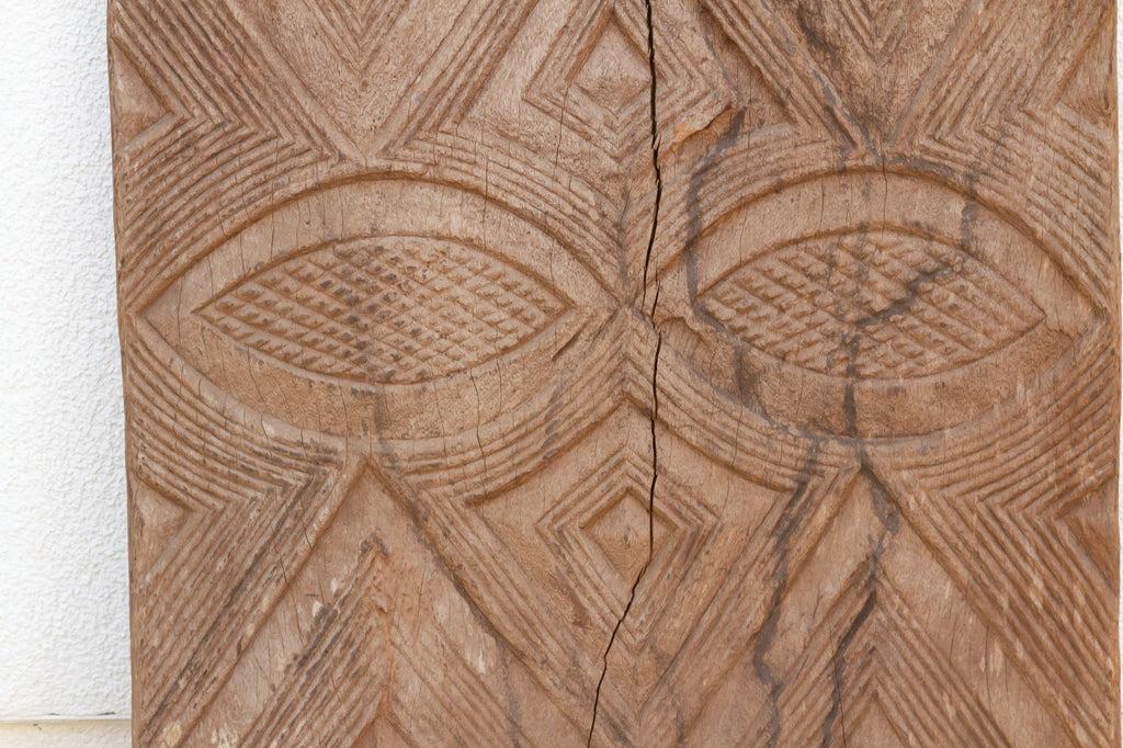 Antique Bleached Wood Solar Eye Carved Igbo Door