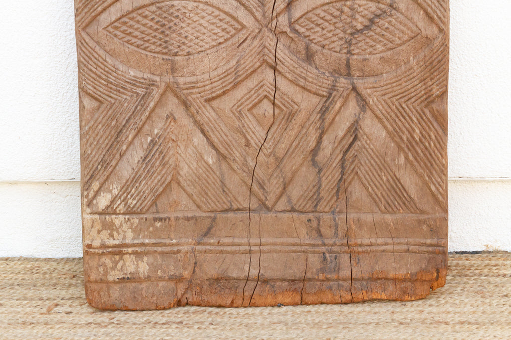 Antique Bleached Wood Solar Eye Carved Igbo Door