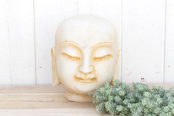 Hand-Carved White Marble Buddha Head