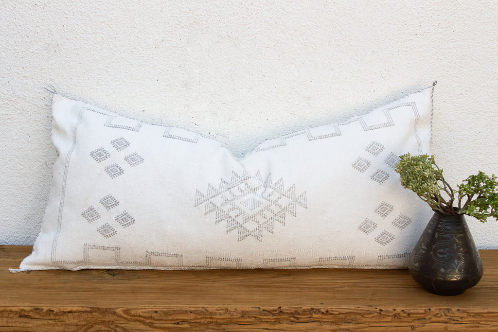 Pale White Diamond Oversized Lumbar Moroccan Pillow
