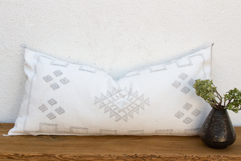 Pale White Diamond Oversized Lumbar Moroccan Pillow