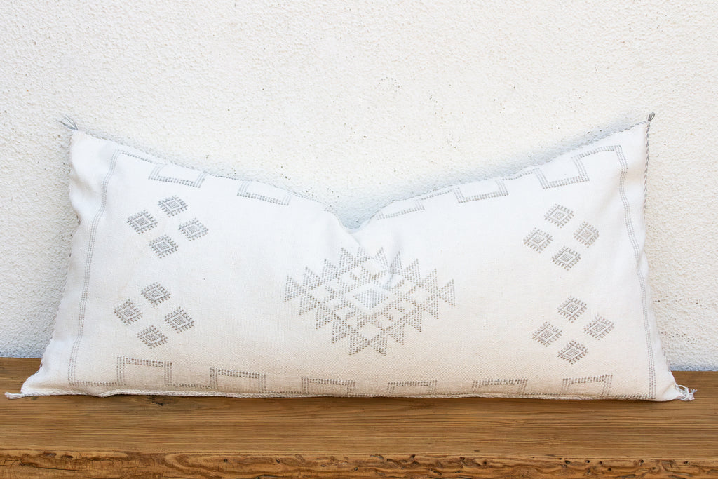 Pale White Diamond Oversized Lumbar Moroccan Pillow