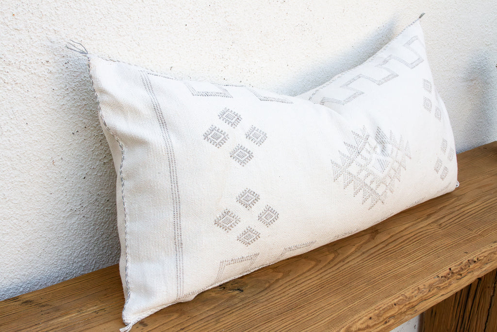 Pale White Diamond Oversized Lumbar Moroccan Pillow