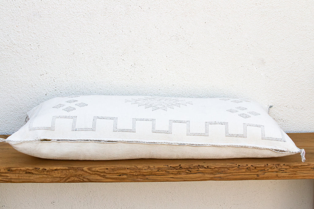 Pale White Diamond Oversized Lumbar Moroccan Pillow