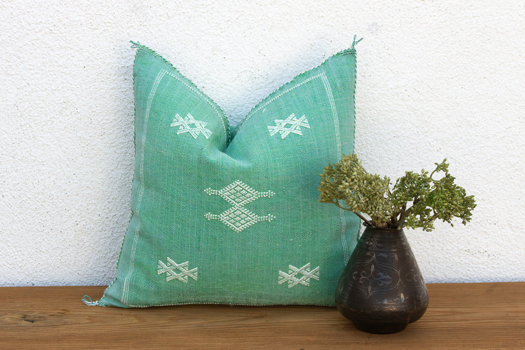 Aqua Trail Cactus Silk Moroccan Pillow