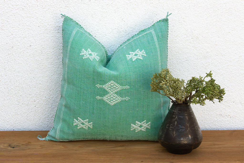 Aqua Trail Cactus Silk Moroccan Pillow
