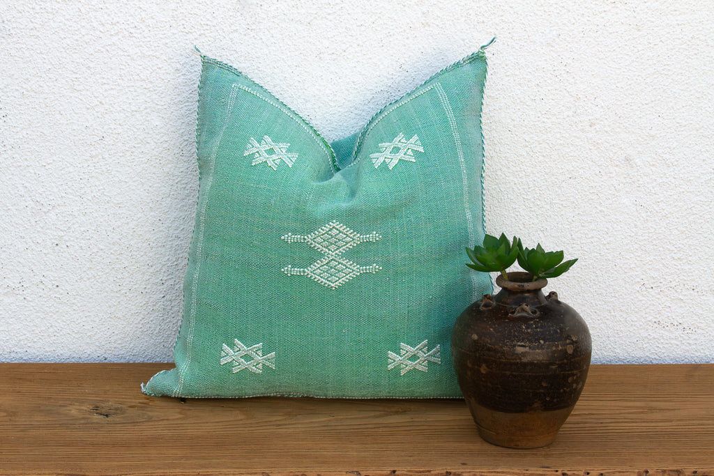 Sage Diamond Cactus Silk Moroccan Pillow