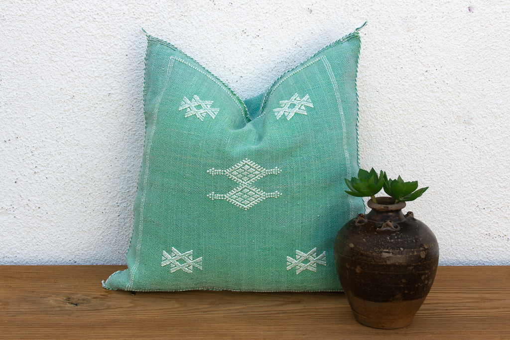 Sage Diamond Cactus Silk Moroccan Pillow