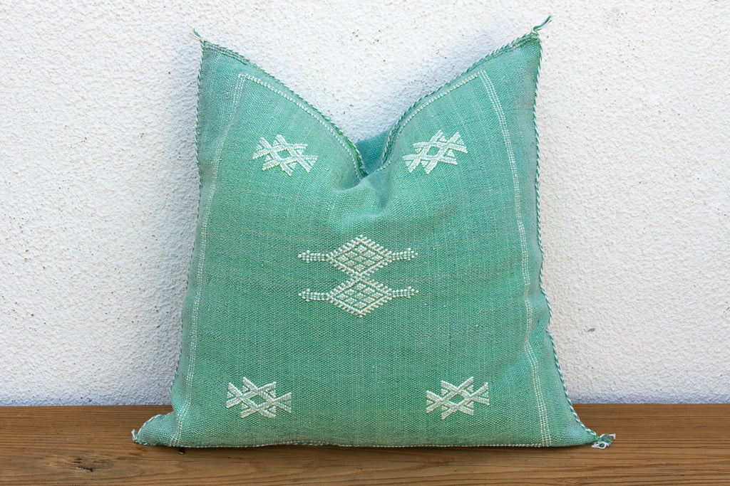 Sage Diamond Cactus Silk Moroccan Pillow