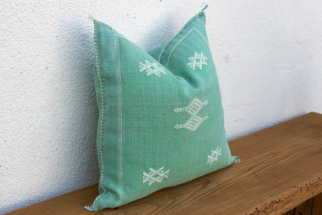 Sage Diamond Cactus Silk Moroccan Pillow