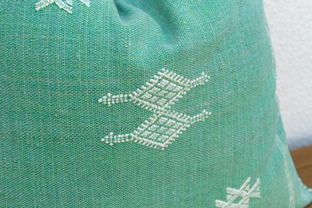 Sage Diamond Cactus Silk Moroccan Pillow