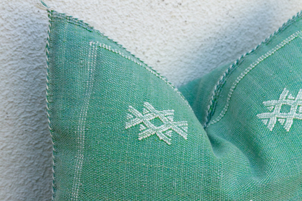 Sage Diamond Cactus Silk Moroccan Pillow