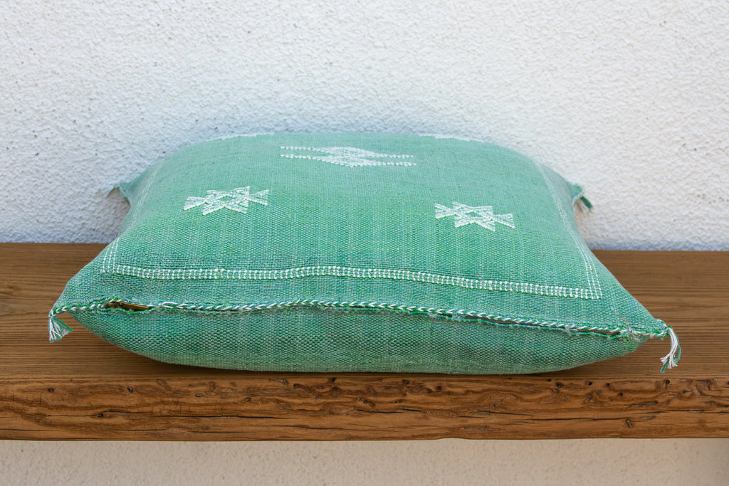 Sage Diamond Cactus Silk Moroccan Pillow