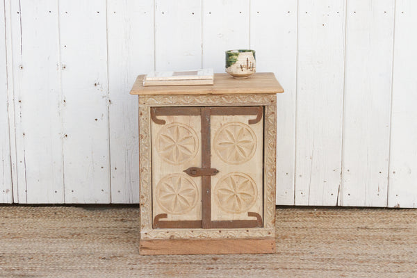 Rustic Small Carved Nightstand Cabinet