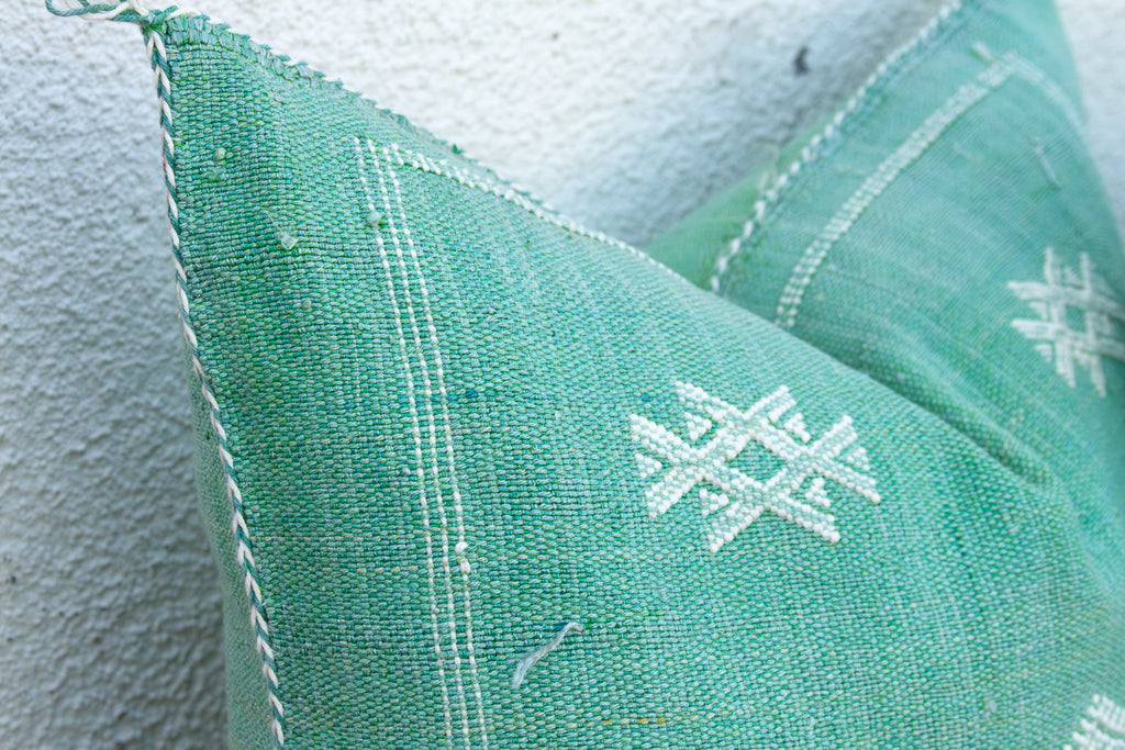 Pair of Aqua & White Cactus Silk Moroccan Pillows