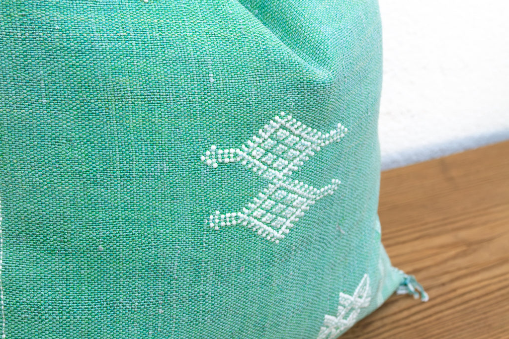 Pair of Aqua & White Cactus Silk Moroccan Pillows
