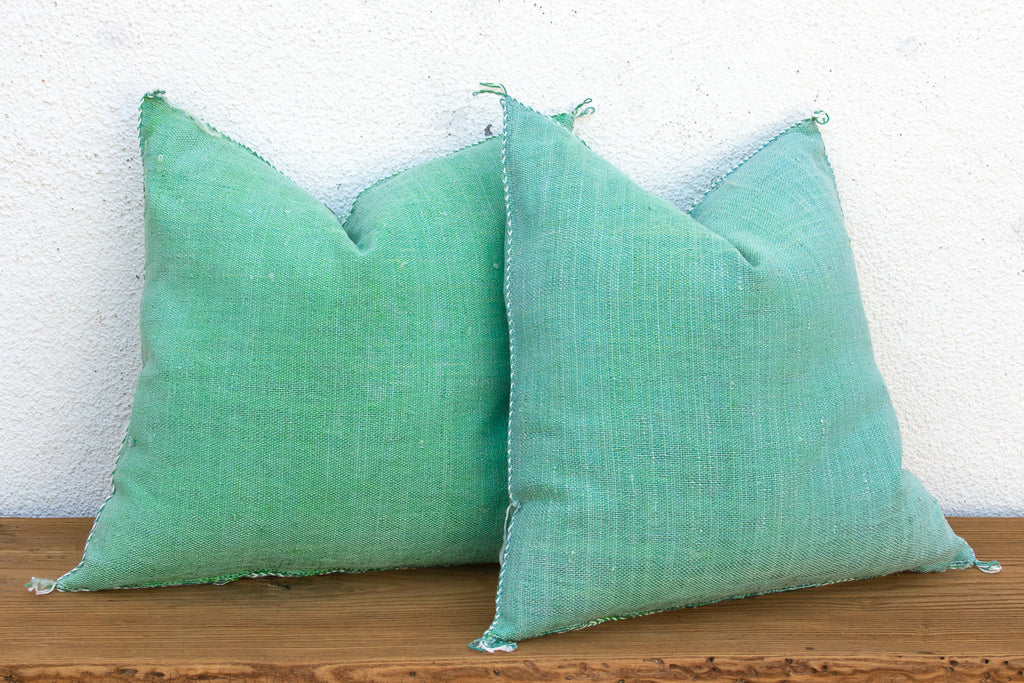 Pair of Aqua & White Cactus Silk Moroccan Pillows