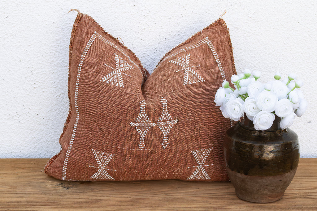 Rust Sentinel Cactus Silk Moroccan Pillow