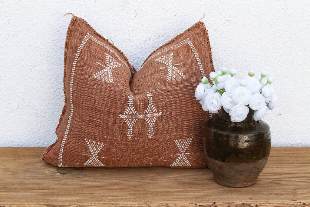 Rust Sentinel Cactus Silk Moroccan Pillow
