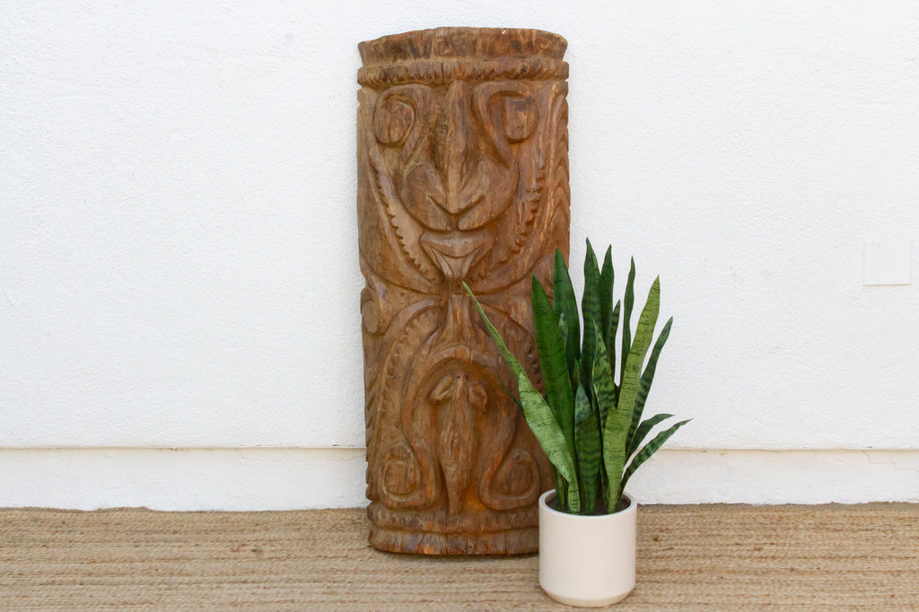 Carved Wooden Māori Poupou Guardian Post
