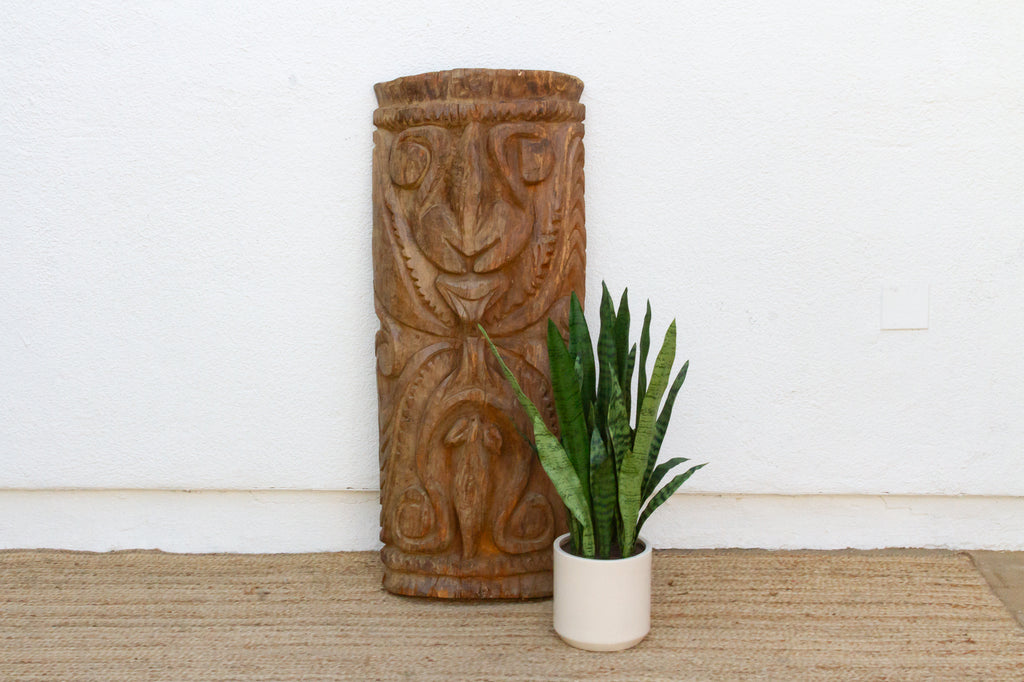 Carved Wooden Māori Poupou Guardian Post