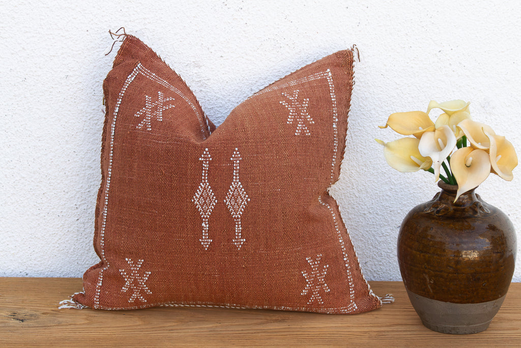 Terracotta Vertical Cactus Silk Moroccan Pillow (Trade)