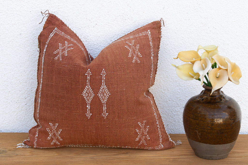 Terracotta Vertical Cactus Silk Moroccan Pillow (Trade)