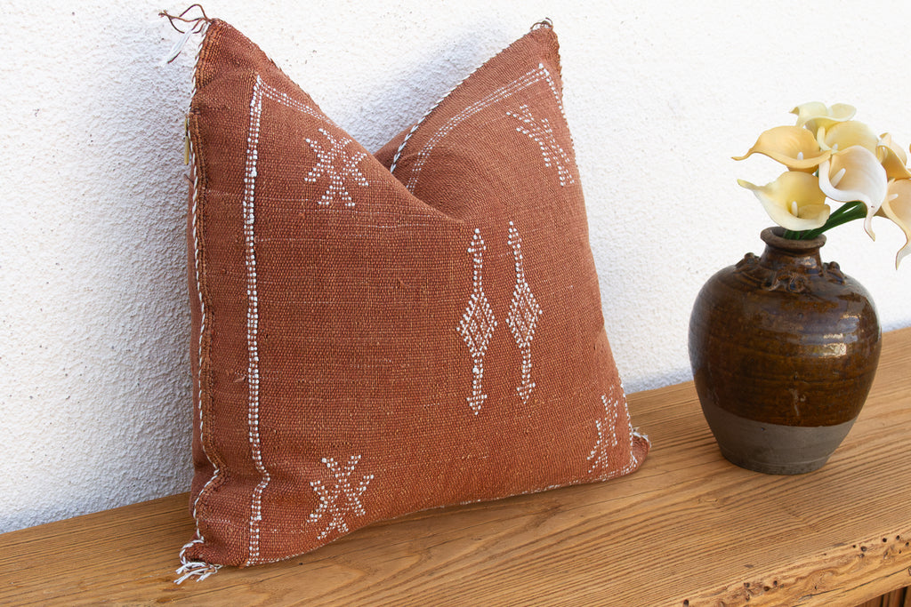 Terracotta Vertical Cactus Silk Moroccan Pillow (Trade)