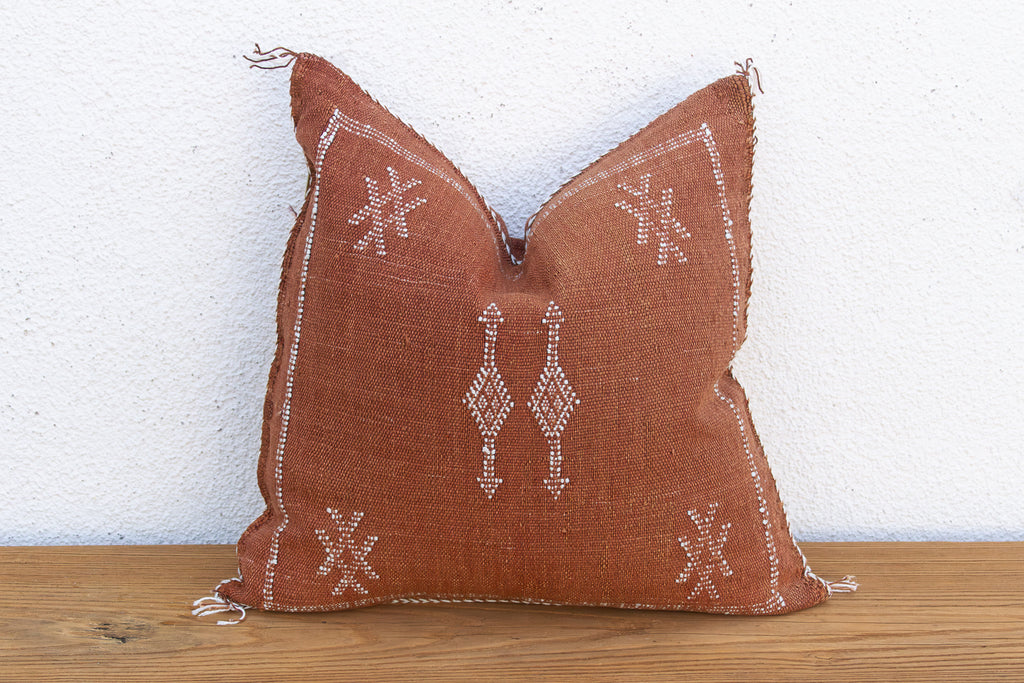 Terracotta Vertical Cactus Silk Moroccan Pillow (Trade)