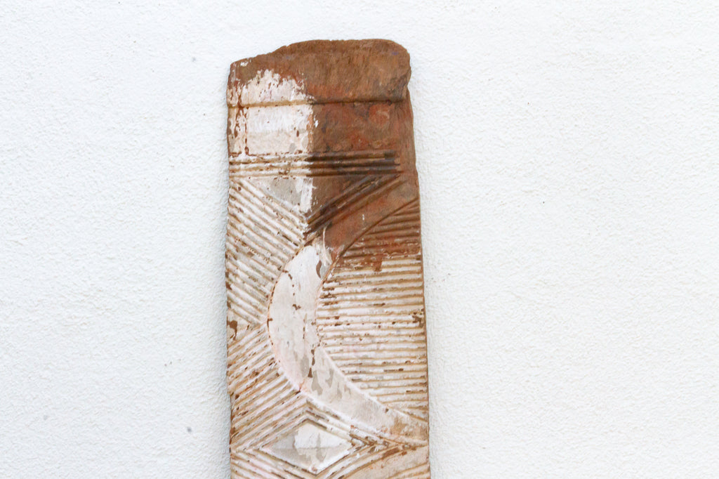 Antique African Igbo Carved Painted White Panel