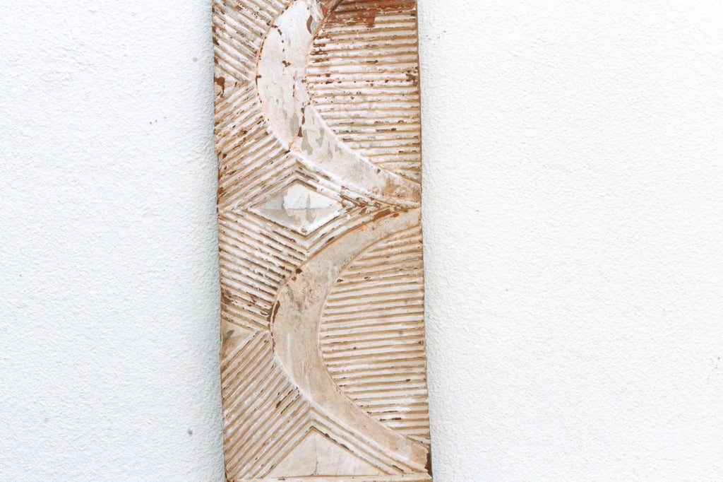 Antique African Igbo Carved Painted White Panel