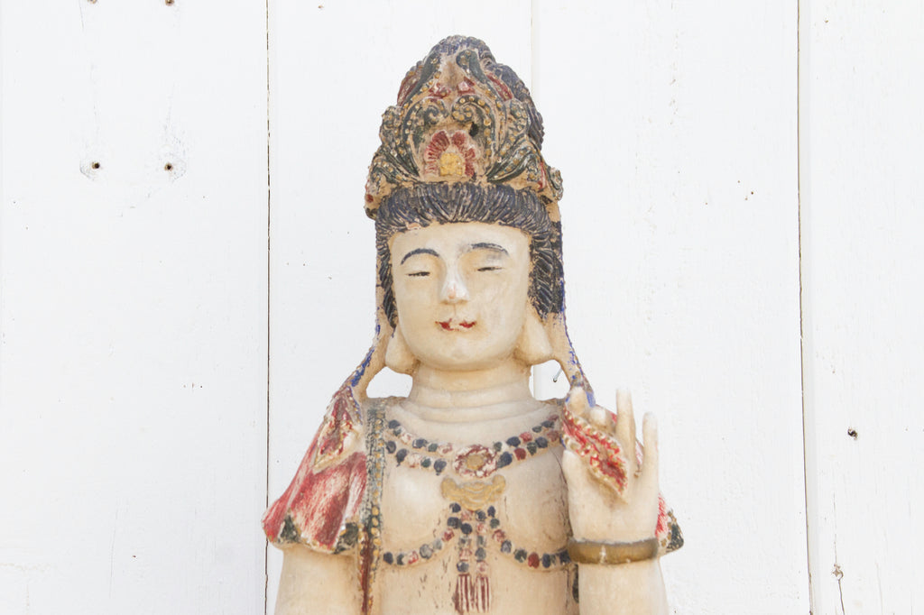 Antique Finely Carved & Painted Chinese Statue