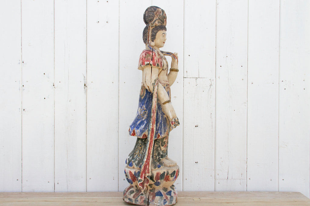 Antique Finely Carved & Painted Chinese Statue