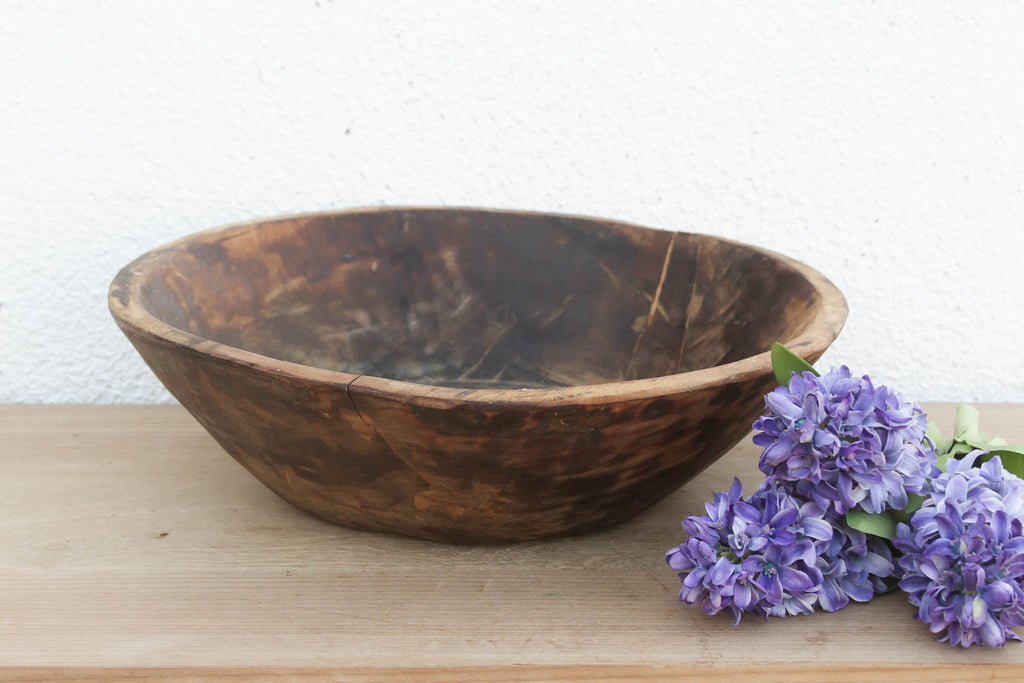 Antique Hand-Hewn Wooden Dough Bowl