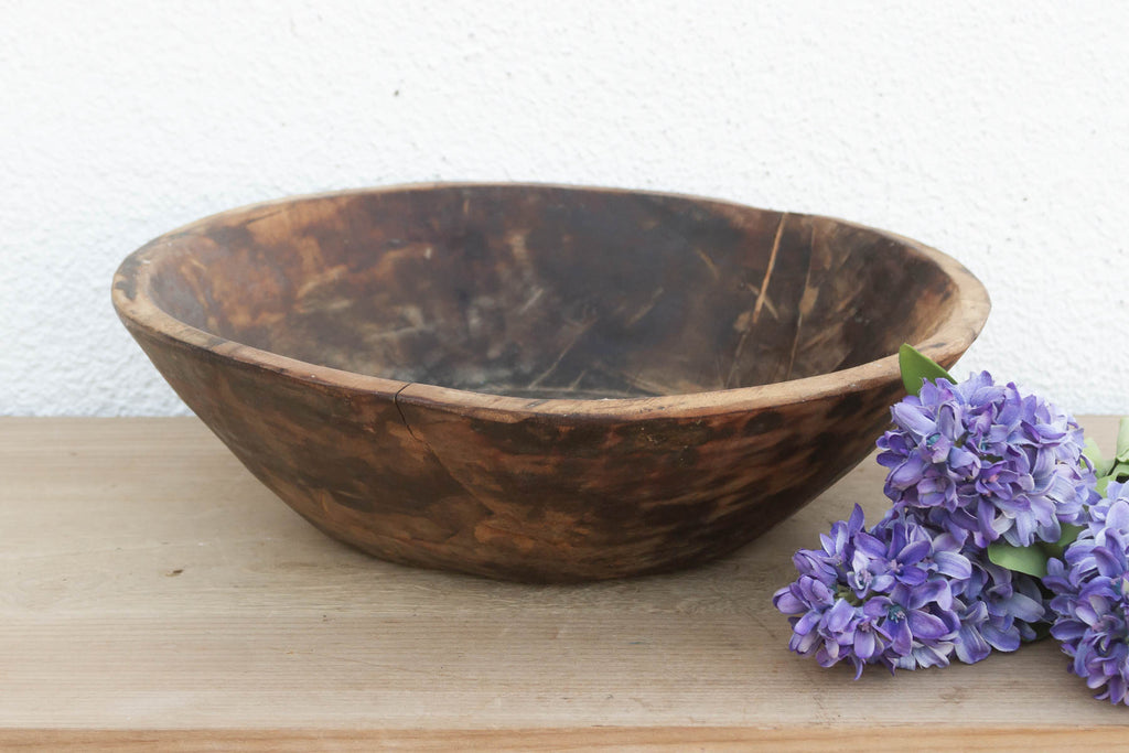 Antique Hand-Hewn Wooden Dough Bowl