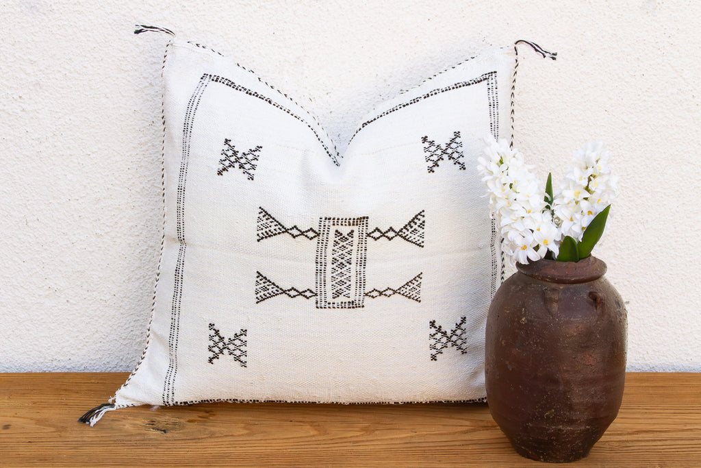 Frost White Cactus Silk Moroccan Pillow